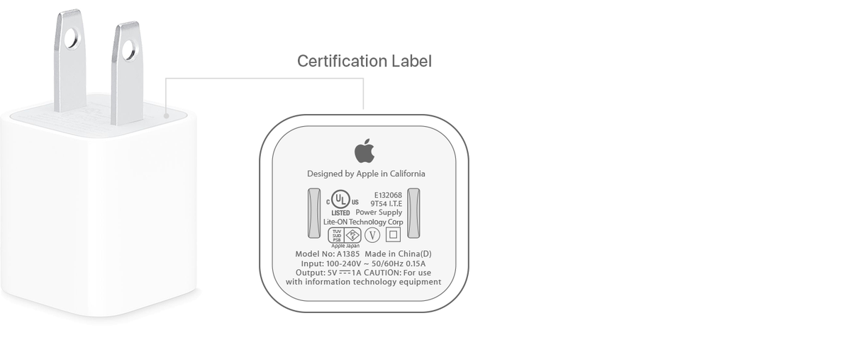 Apple 5W USB Power Adapter technical specification diagram