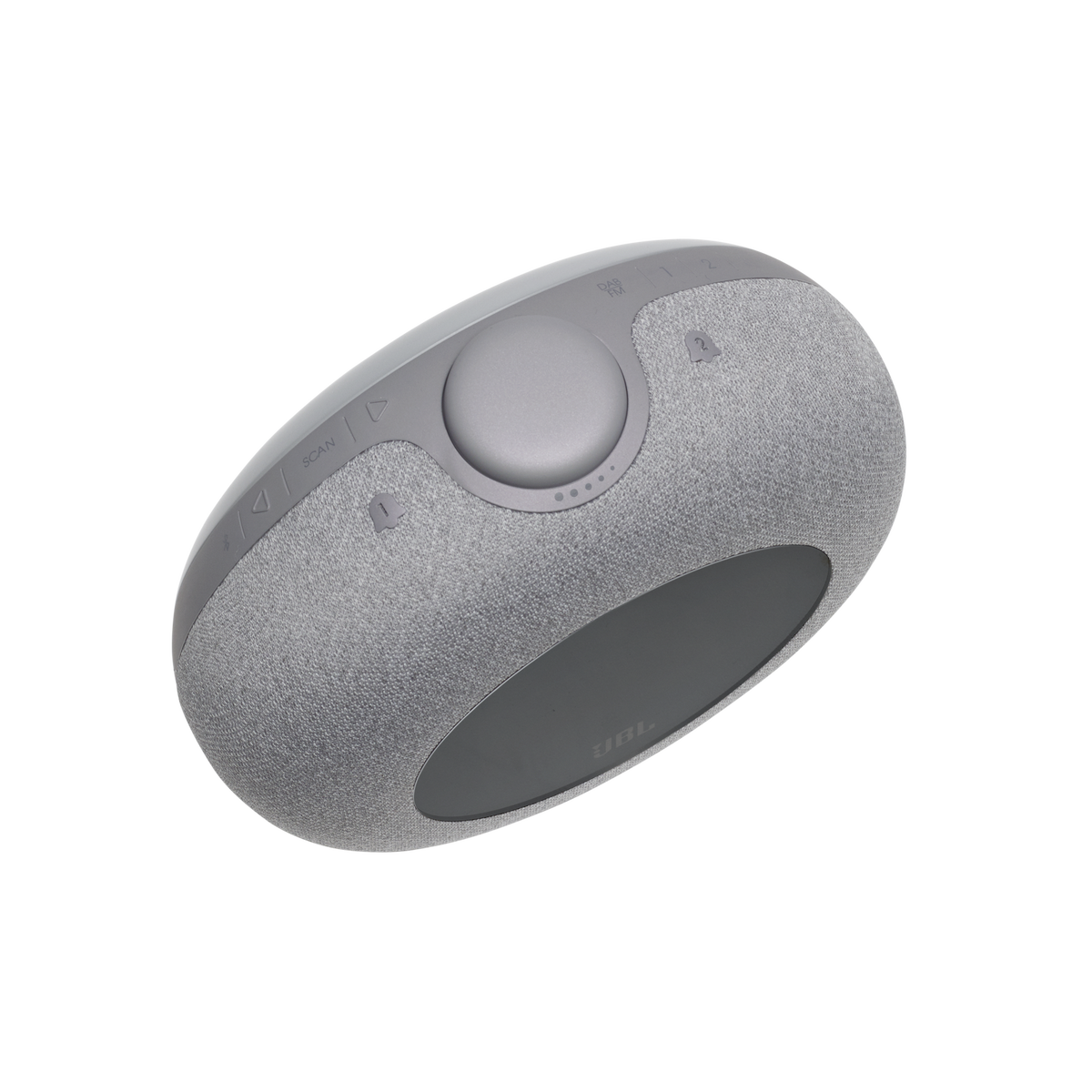 JBL Horizon 2 FM top-down view showing rotary knob and USB charging ports