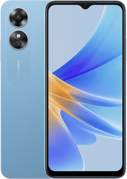 OPPO A17 in Lake Blue, official OPPO product photo