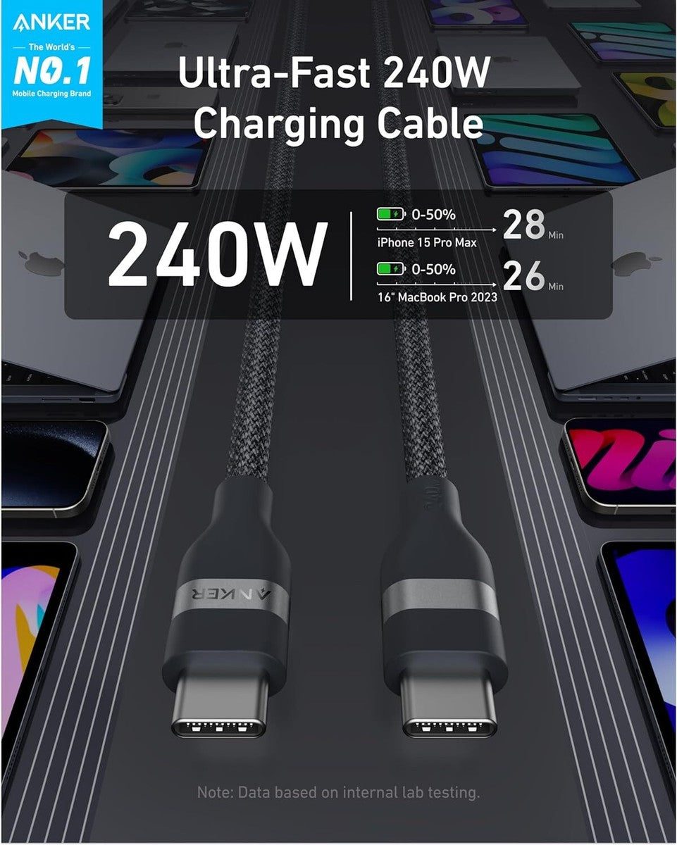 Anker USB-C to USB-C 240W Upcycled-Braided Cable detail view — available in Kenya at Trewrld KES 6,200, M-Pesa & free Nairob…