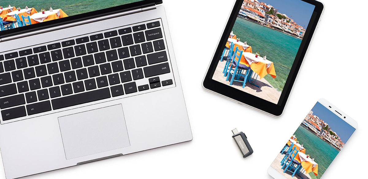 SanDisk Ultra Dual Drive USB Type-C used with phone, tablet, and laptop