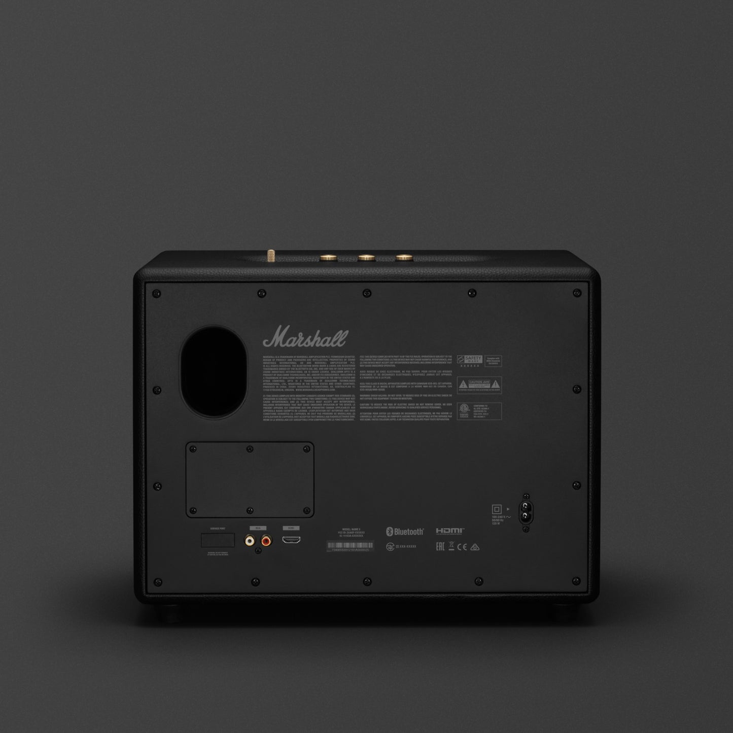 Rear view of Marshall Woburn III showing HDMI, RCA and 3.5mm inputs