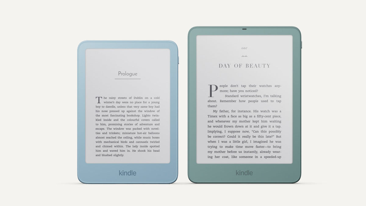 New 2026 Kindle with aluminum back in Seaglass Green and Alpine Sky (Image: Amazon)