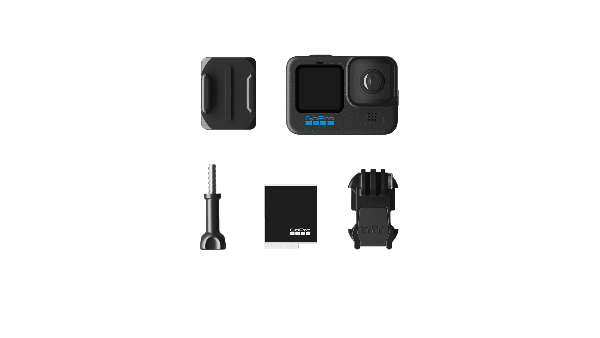 GoPro HERO12 Black rear touch display and folding fingers, official GoPro product image