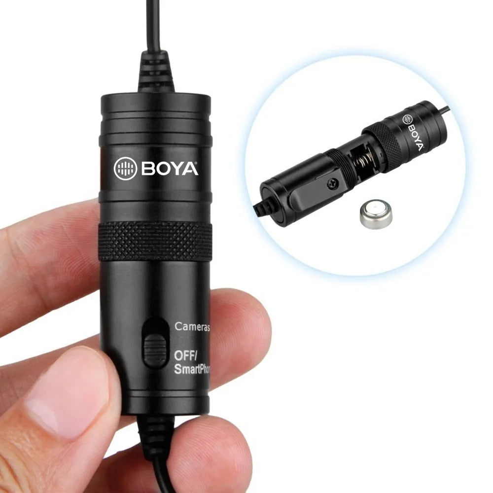 BOYA BY-M1 lavalier microphone in use for interview recording