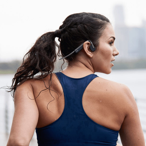 Shokz OpenMove worn during a workout