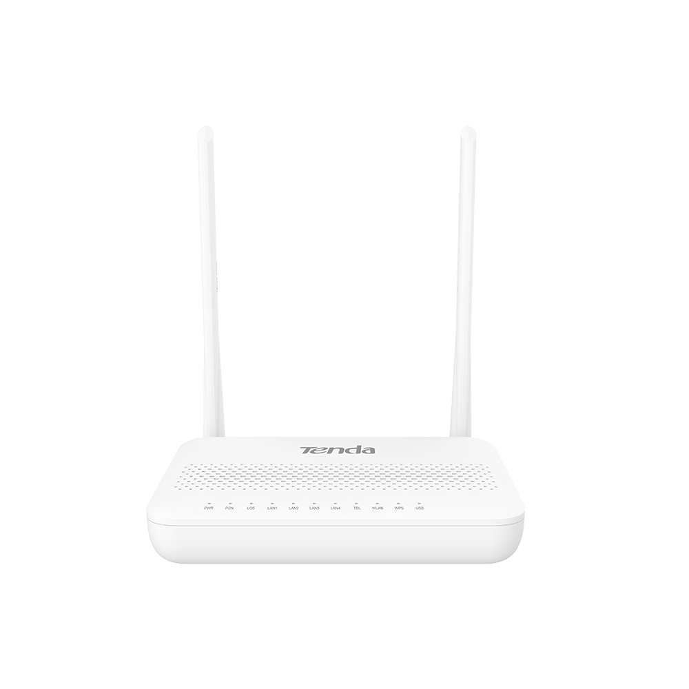 Tenda HG6 N300 GPON ONT official product image - front panel with 4 LAN ports