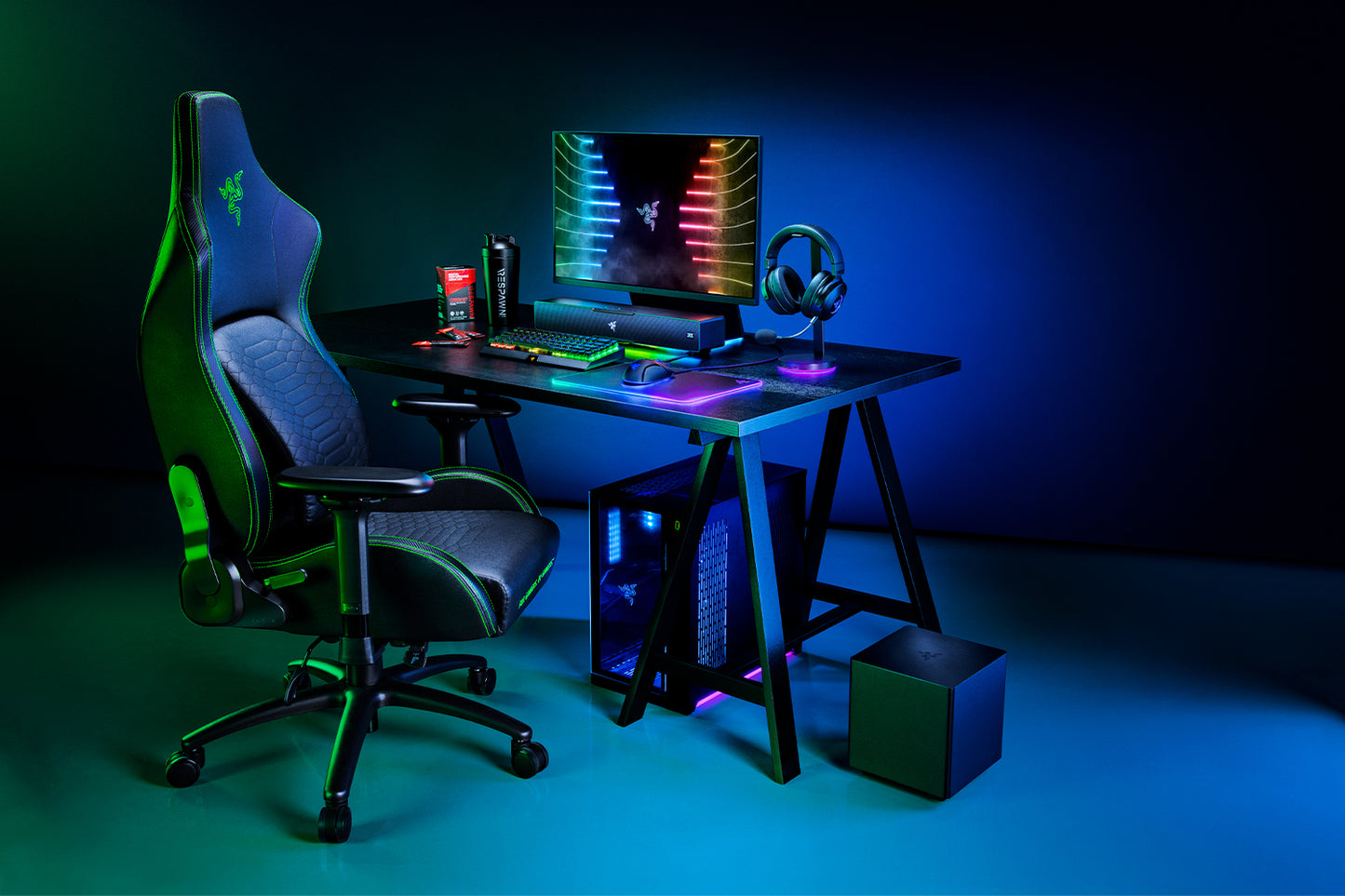 Razer Leviathan V2 rear view showing ports and connections