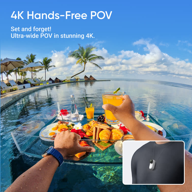Insta360 GO 3S mounted with Magnet Pendant for hands-free POV
