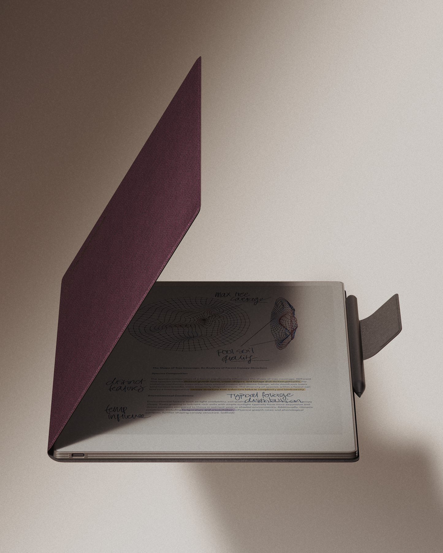 reMarkable Paper Pro with burgundy Book Folio