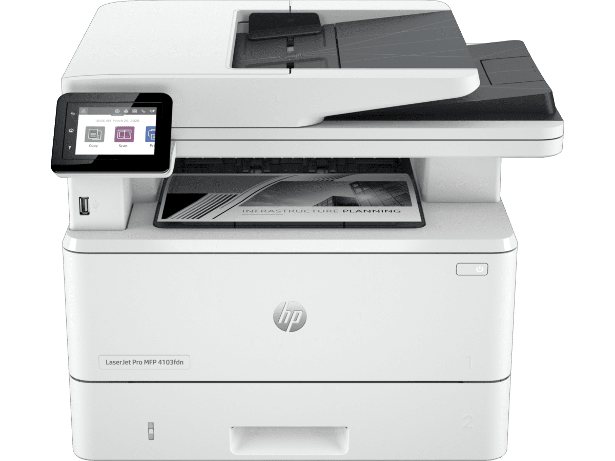 HP LaserJet Pro MFP 4103fdn front view — available in Kenya at Trewrld KES 66,000, M-Pesa & free Nairobi delivery