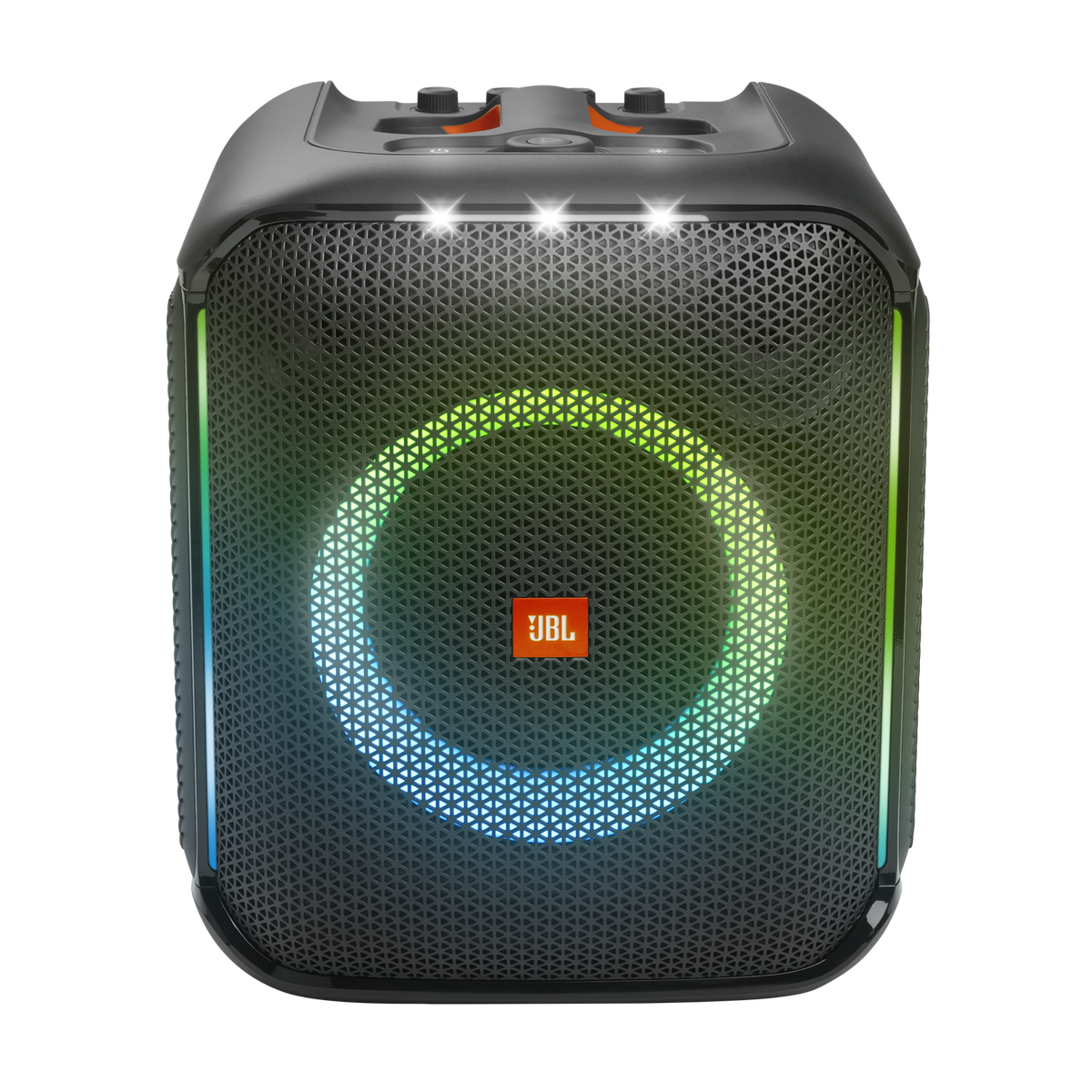 JBL PartyBox Encore speaker front view showing light ring and controls