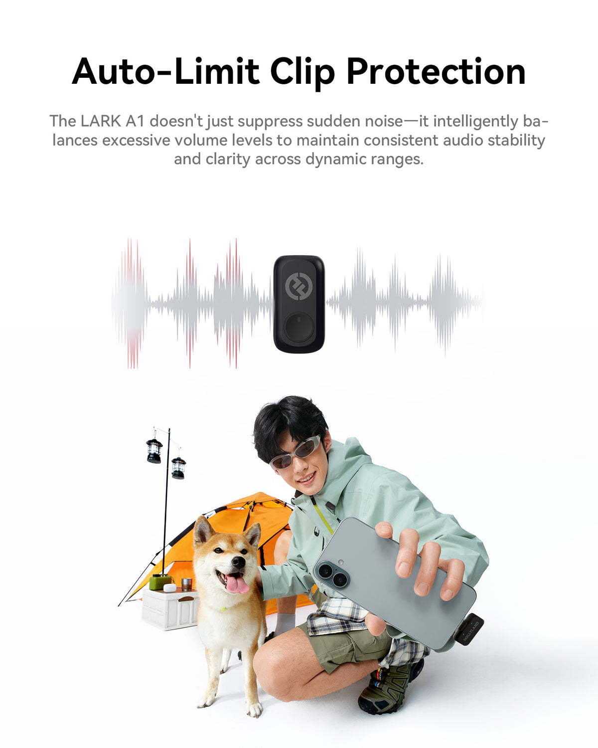 Hollyland Lark A1 transmitter size comparison, ultra-compact 8g design