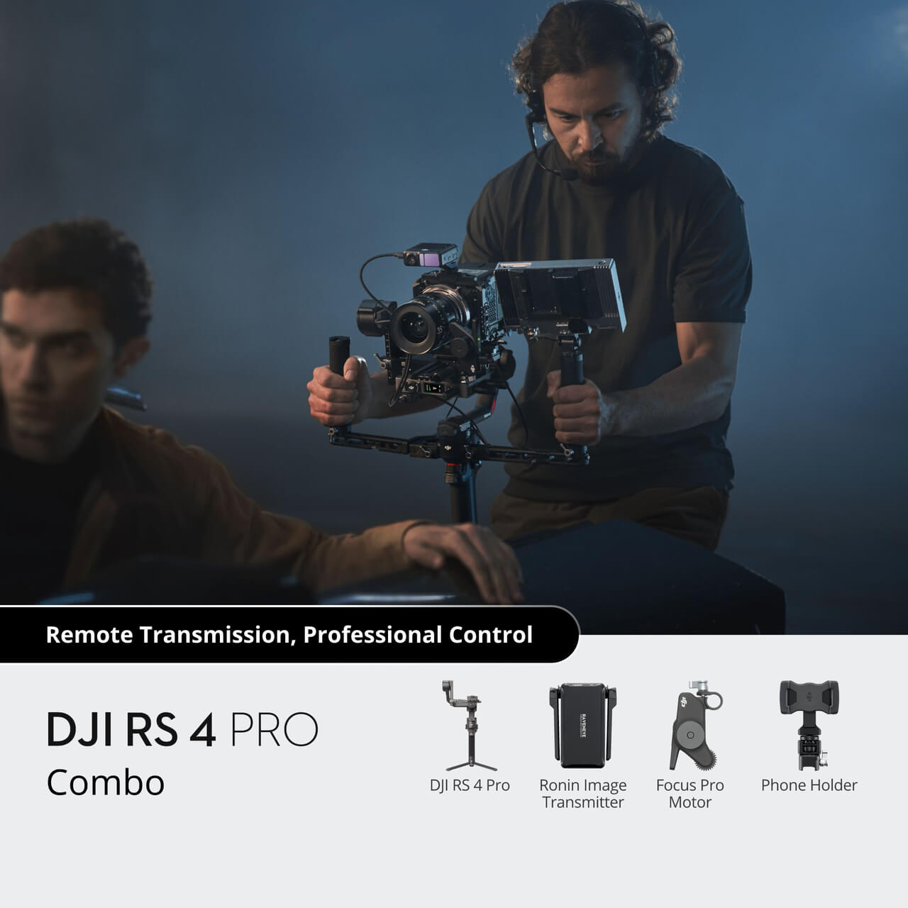 DJI RS 4 Pro Combo with Ronin Image Transmitter and Focus Pro Motor attached