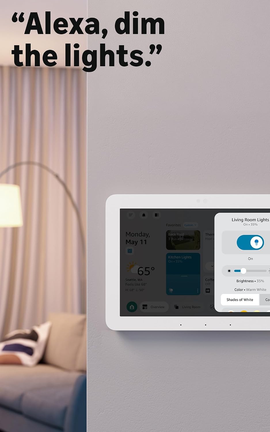Echo Hub White smart home controls screen