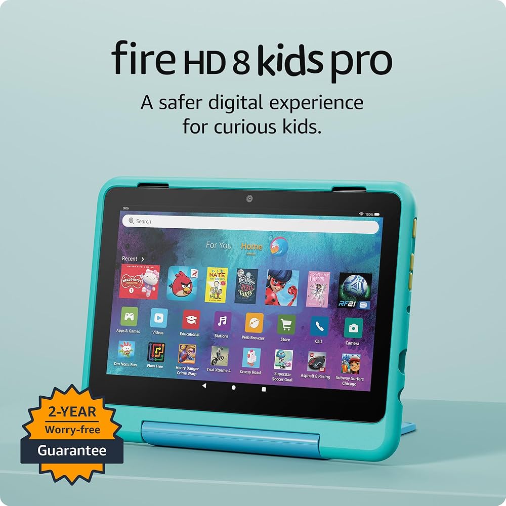 Amazon Fire HD 8 Kids Pro (12th Gen, 2024) front view — available in Kenya at Trewrld KES 19,000, M-Pesa & free Nairobi deli…