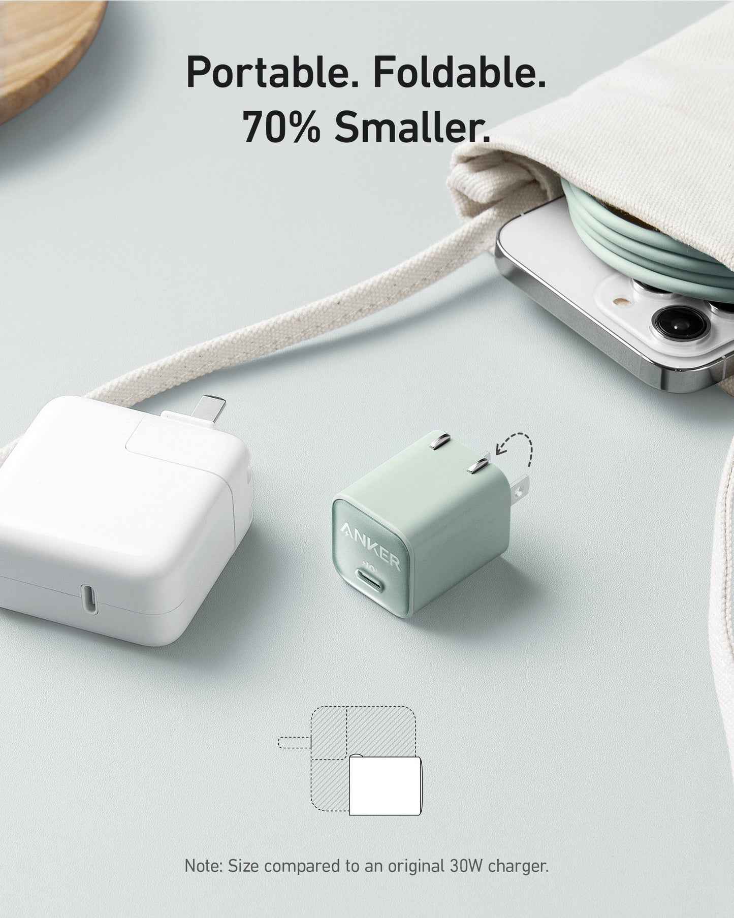 Anker Nano Charger 30W - foldable plug prongs for portability