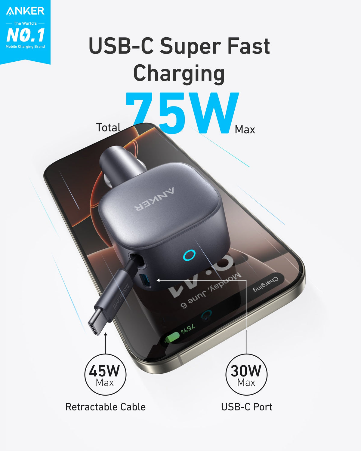 Anker Nano 75W Car Charger - 75W super fast dual USB-C charging