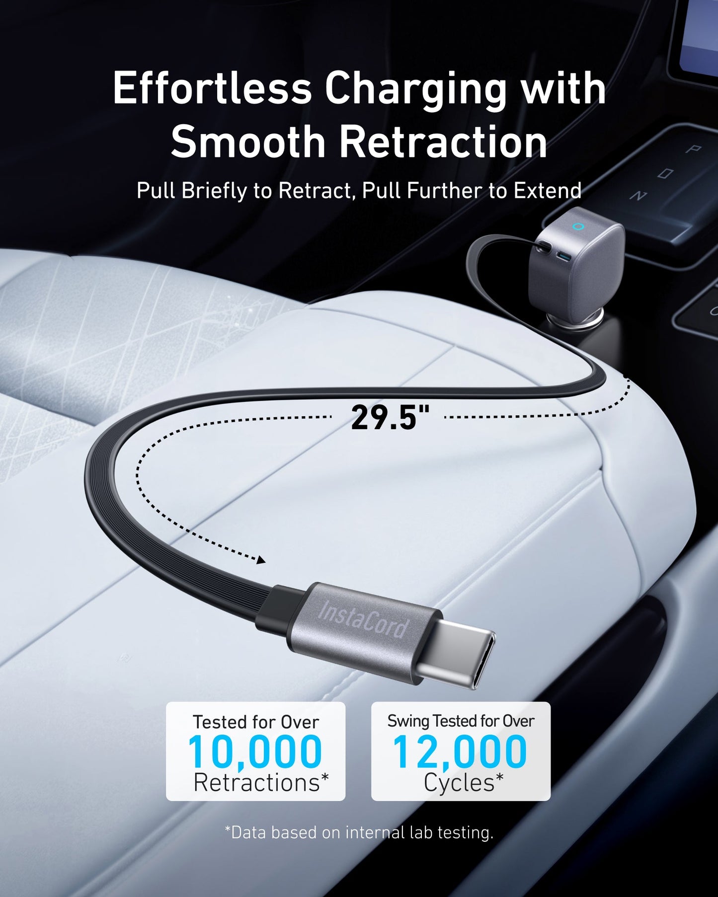 Anker Nano 75W Car Charger retractable cable extended to 29.5 inches