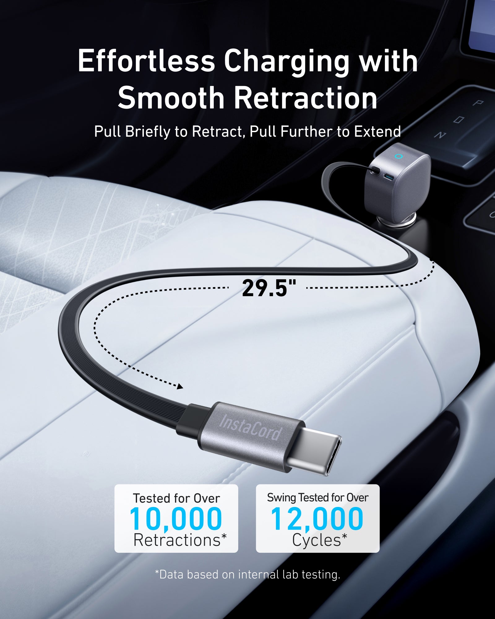 Anker Nano 75W Car Charger retractable cable extended to 29.5 inches