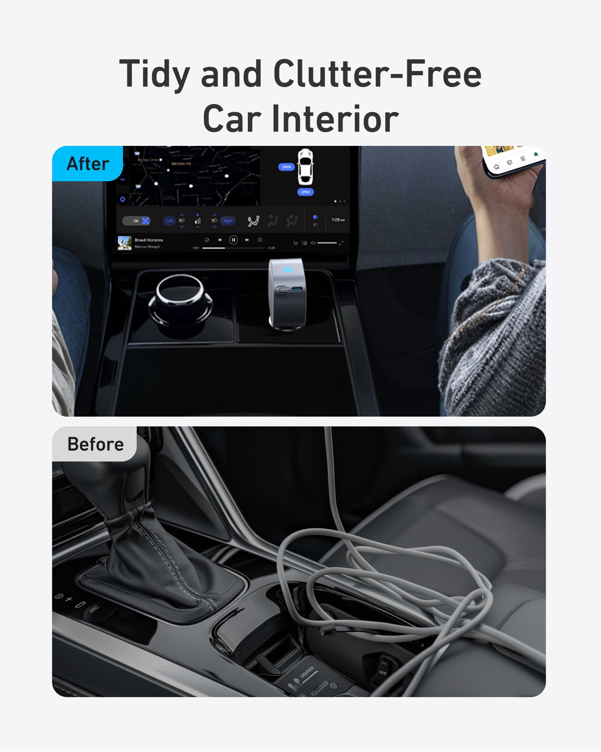 Anker Nano 75W Car Charger installed in car console