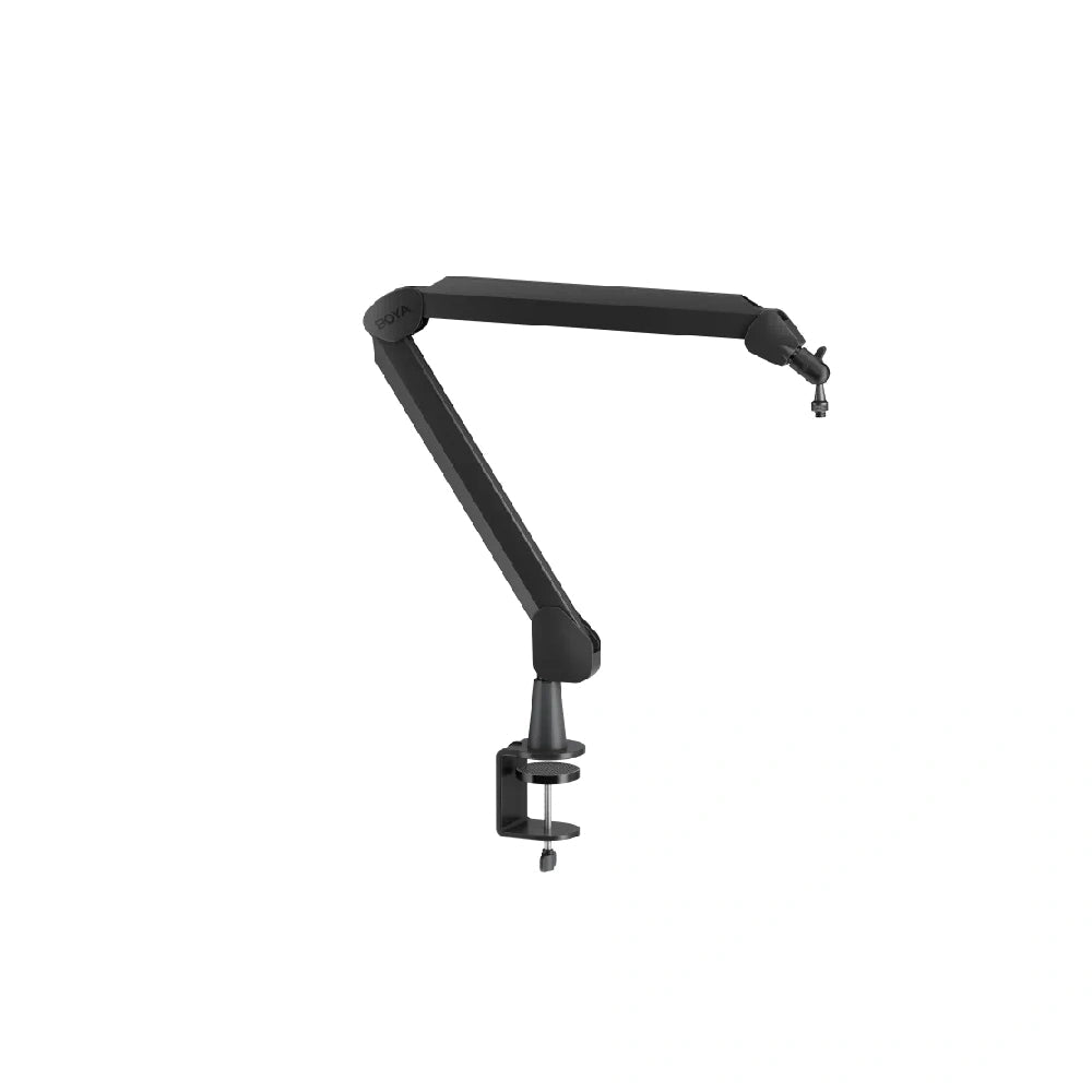 BOYA MIC ARM extended in high position with microphone attached