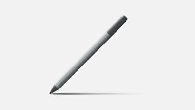 Microsoft Surface Pen at an angle showing precision tip on one end and rubber eraser on the other