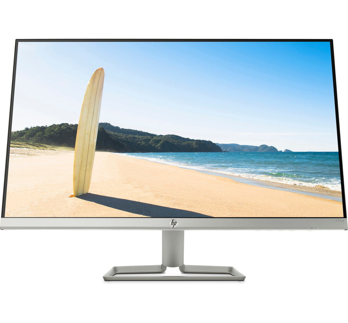 HP 27fw 27-inch FHD IPS monitor with built-in speakers, front view