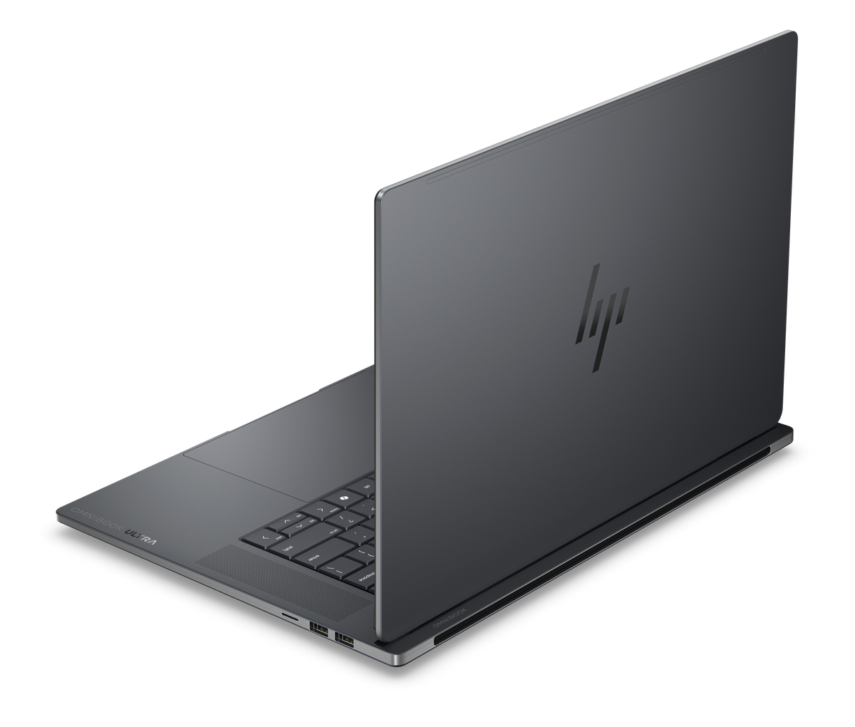HP OmniBook Ultra 16 in Eclipse Grey, rear-left angle, official HP product photo
