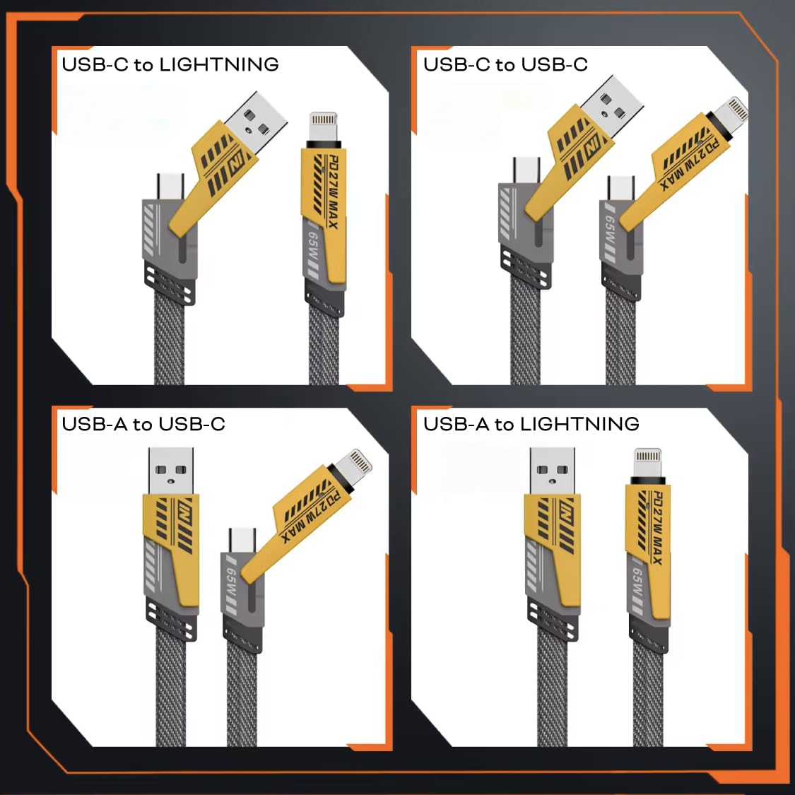 4 in 1 Multi Fast Charging Cable, Dual Charger, USB-C Cable, 65W Fast Charge, (1.2m)