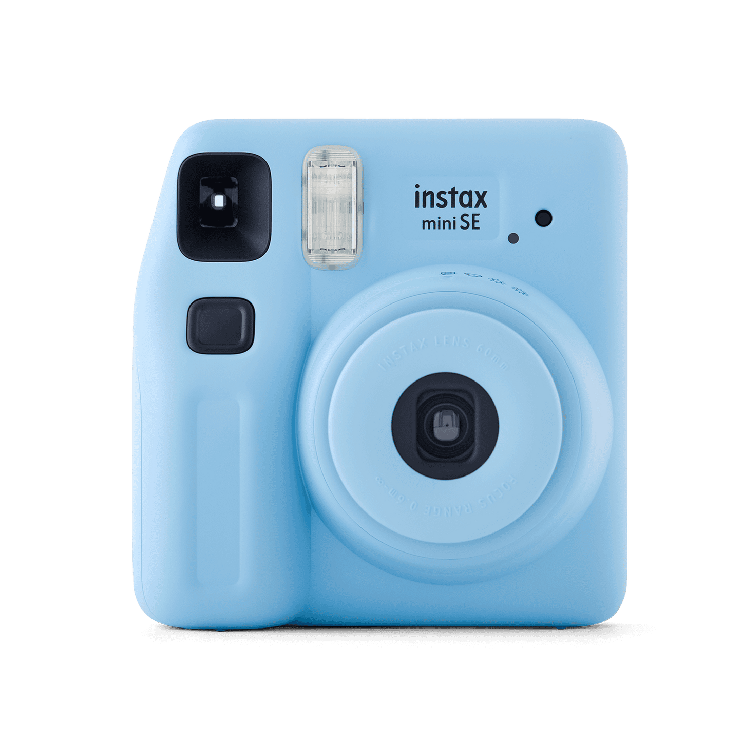 Fujifilm Instax Mini SE instant camera in Blue, front view