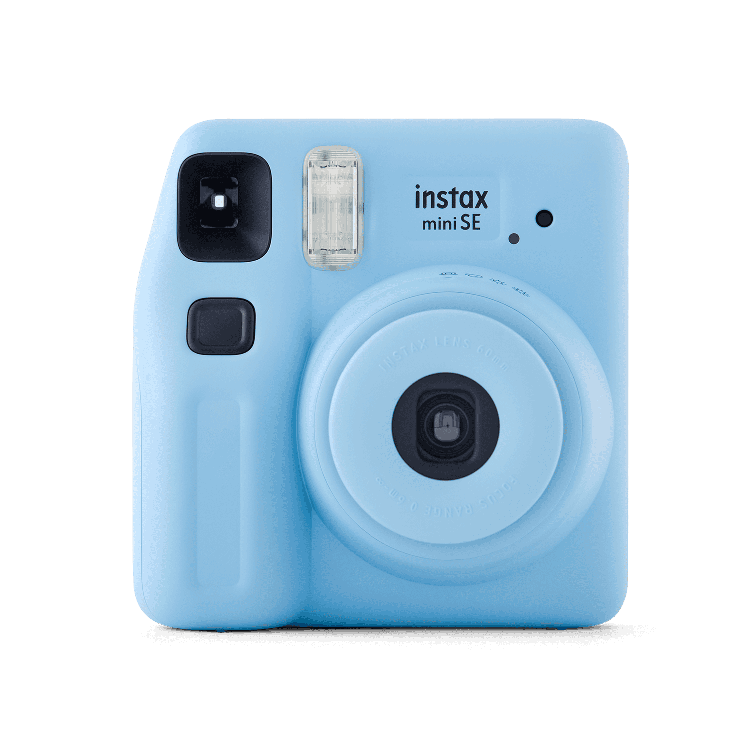 Fujifilm Instax Mini SE instant camera in Blue, front view