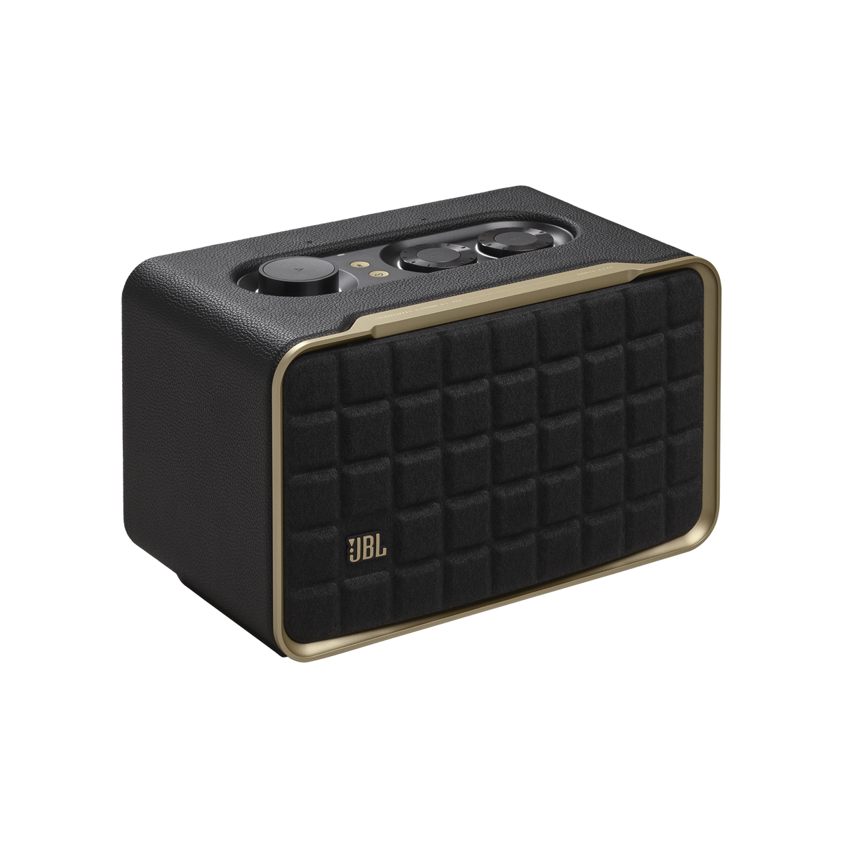 JBL Authentics 200 retro smart home speaker, black, hero shot