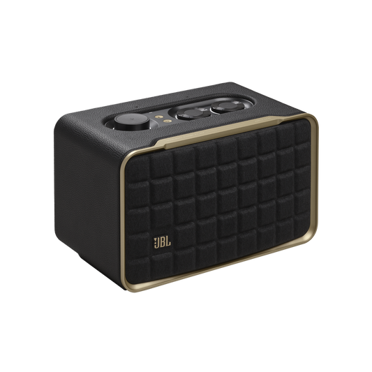 JBL Authentics 200 retro smart home speaker, black, hero shot
