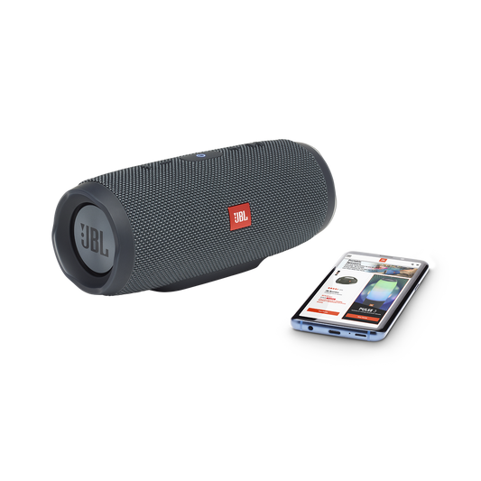 JBL Charge Essential portable Bluetooth speaker in gun metal - hero shot