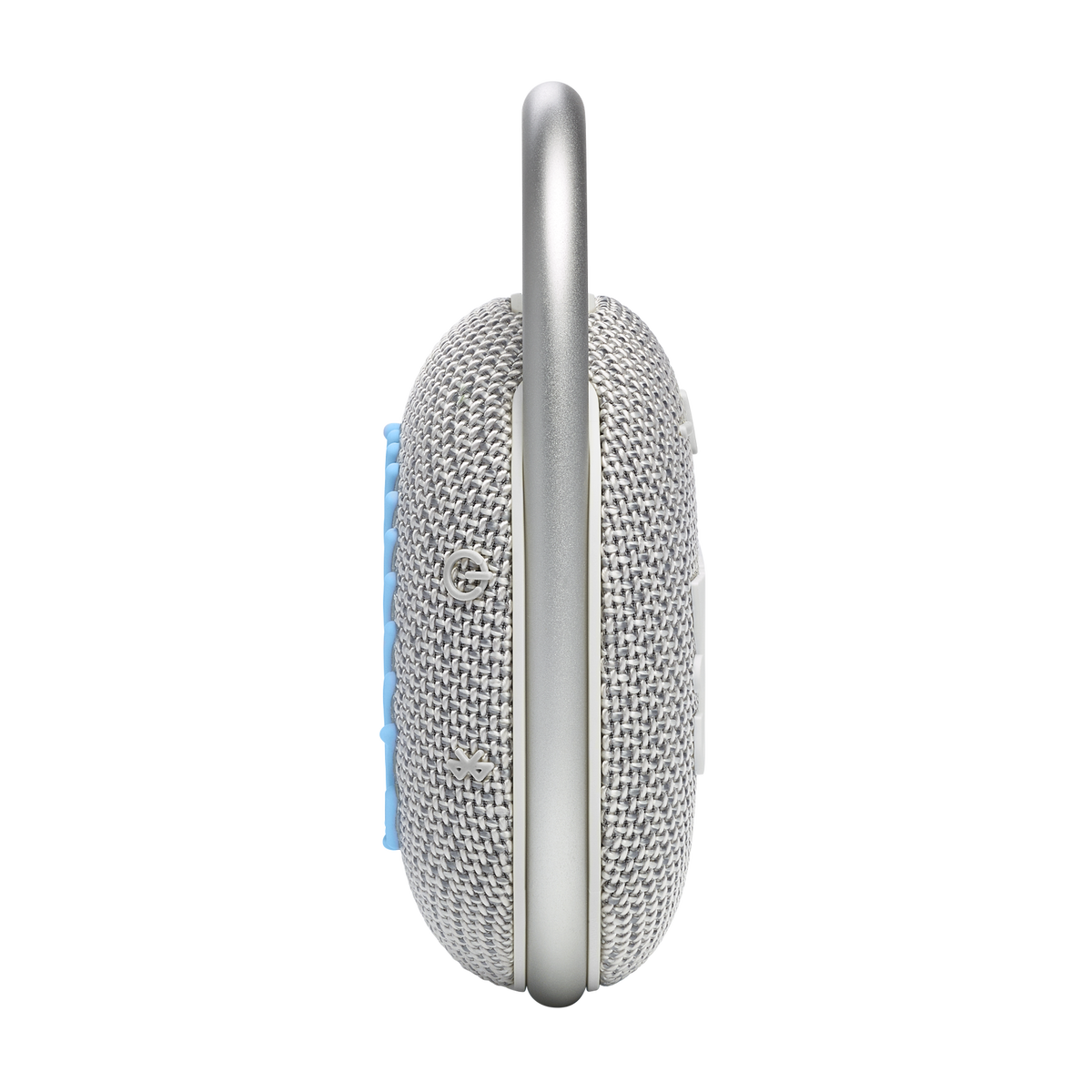 JBL Clip 4 Eco left side view showing integrated carabiner