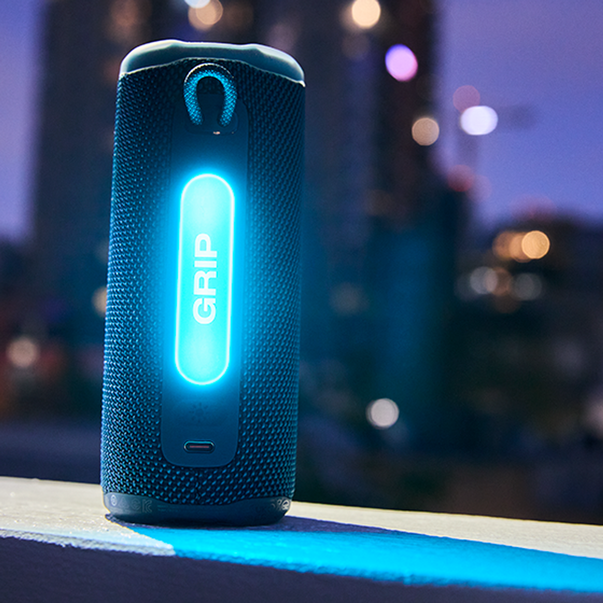 JBL Grip speaker with ambient light glowing