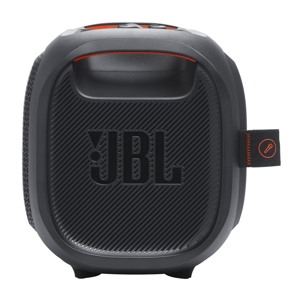 JBL PartyBox On-the-Go Essential - left side view showing shoulder strap