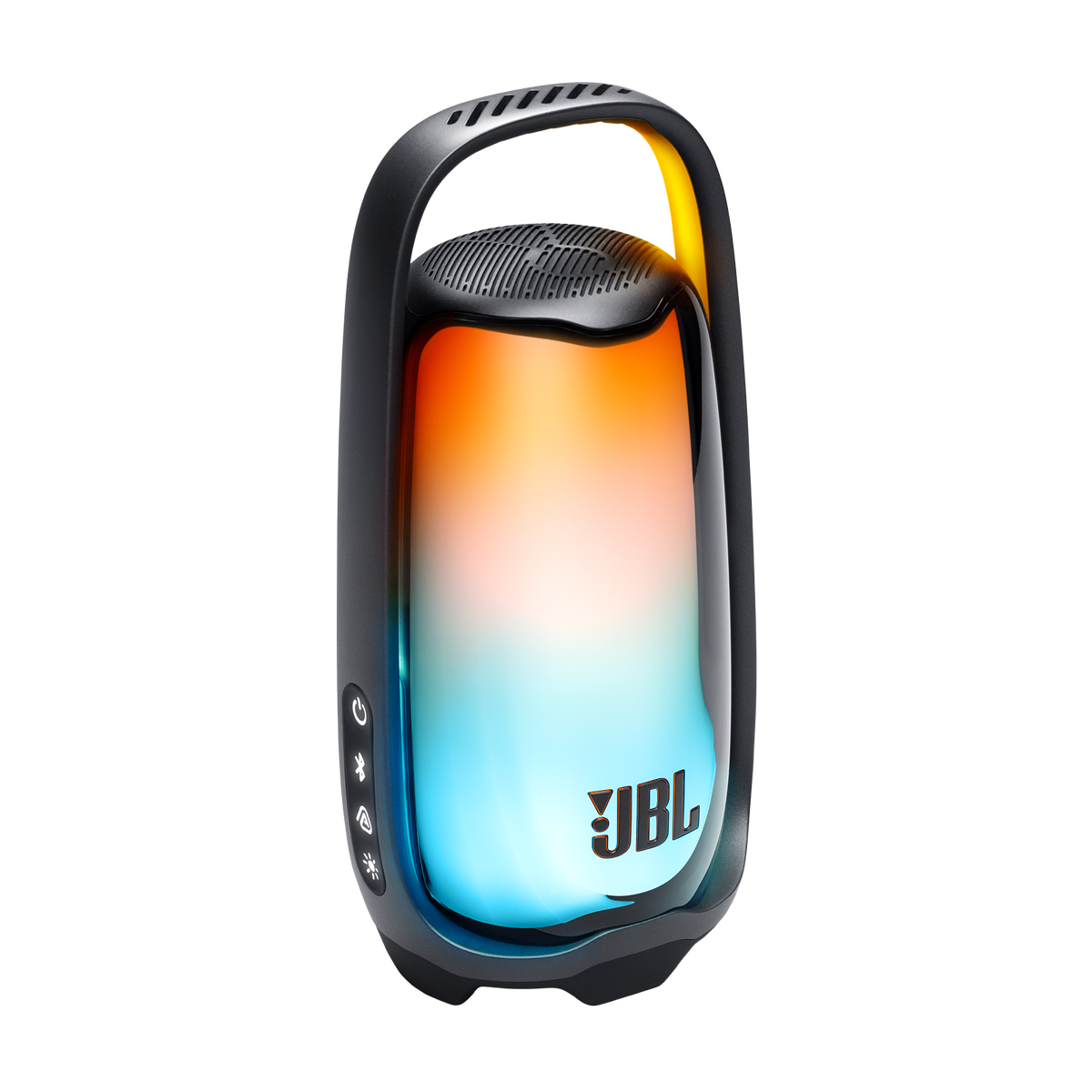JBL Pulse 6 speaker front three-quarter view showing illuminated body and handle
