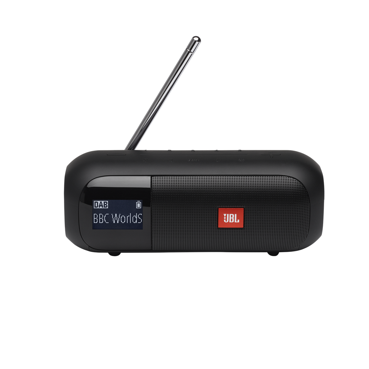 JBL Tuner 2 front view showing LCD display and preset buttons
