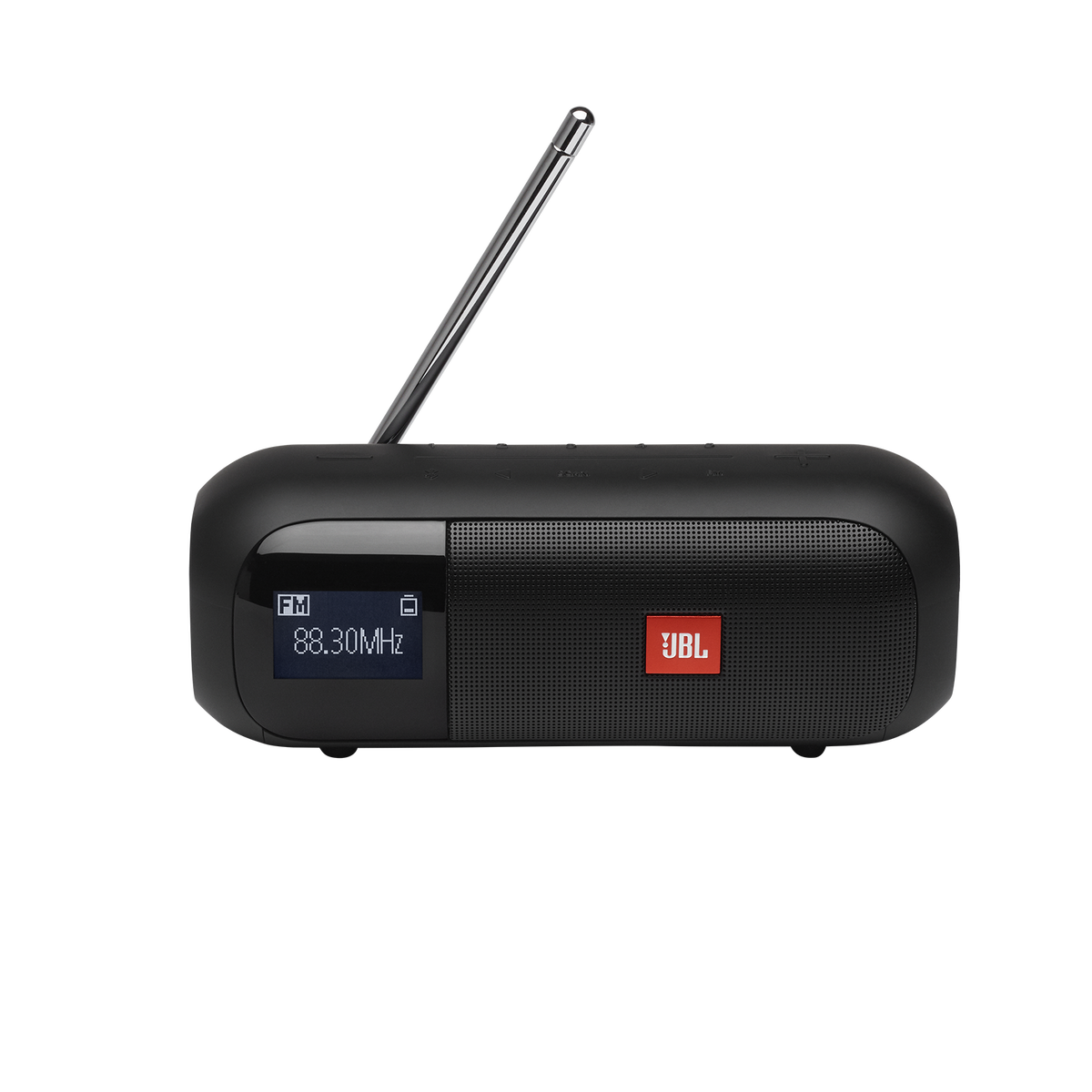 JBL Tuner 2 FM front view showing LCD display and preset buttons