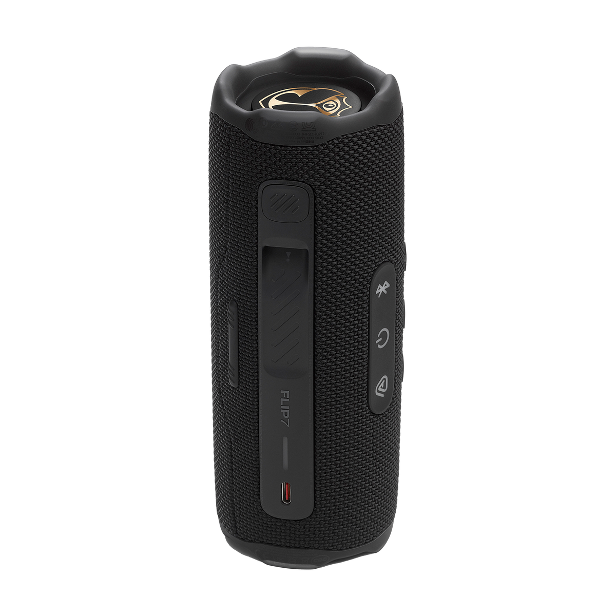 JBL Flip 7 Tomorrowland speaker - back view showing PushLock attachment point