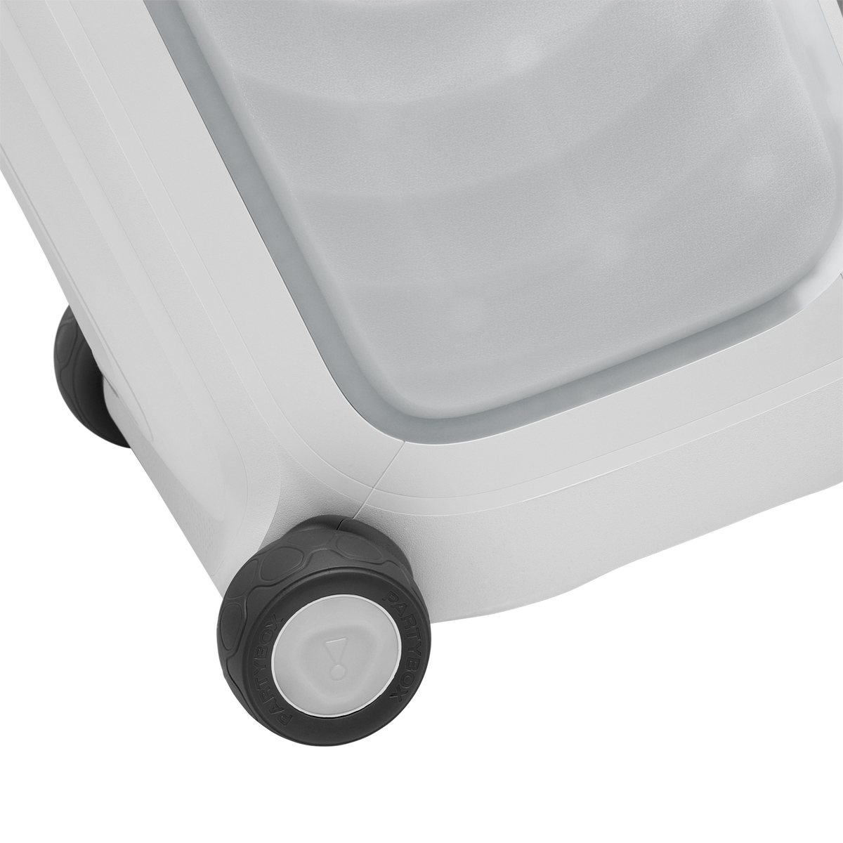 JBL PartyBox 330 close-up of wide all-road wheels