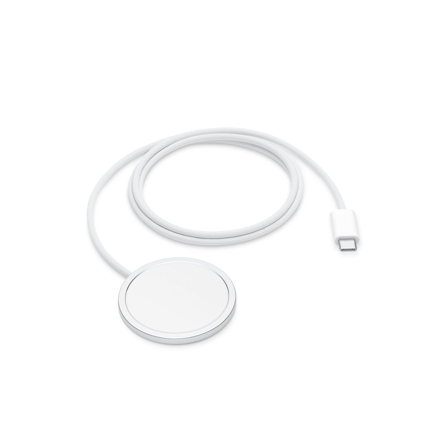 Apple MagSafe Charger coiled white woven cable with MagSafe and USB-C connectors