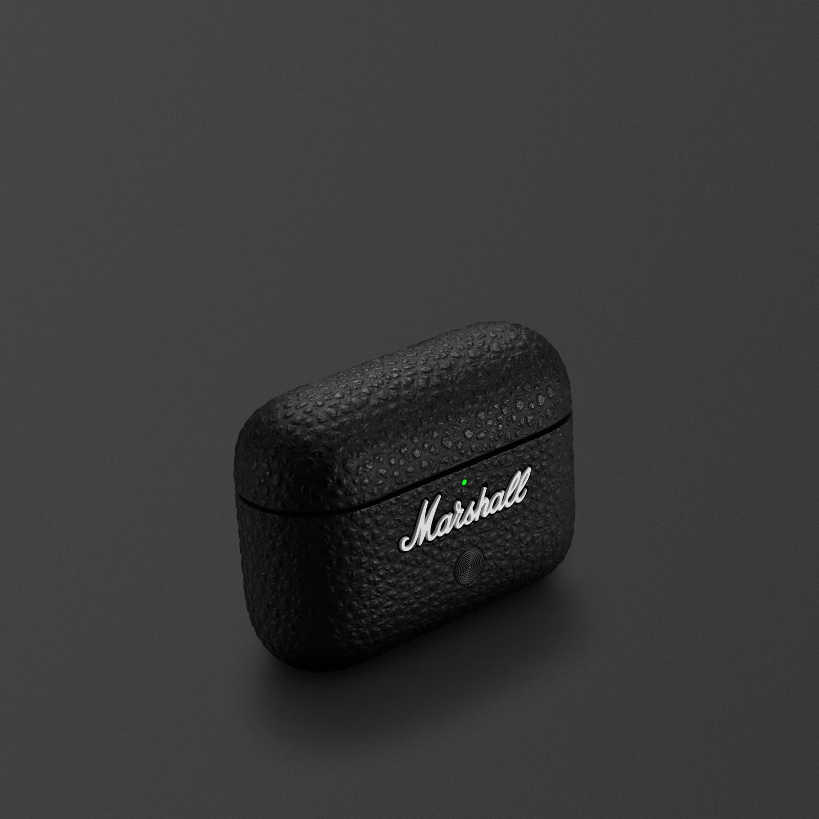 Marshall Motif II A.N.C. earbuds and case viewed from above