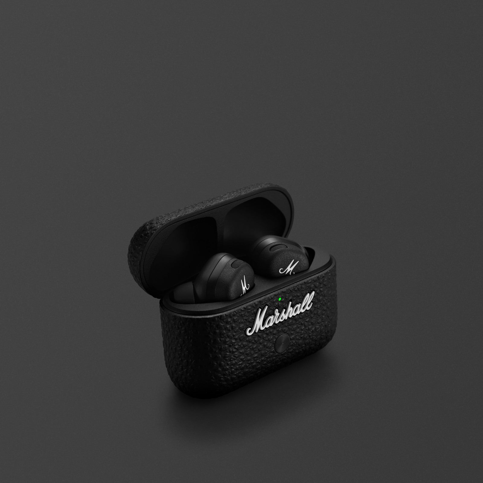 Marshall Motif II A.N.C. Black earbuds with gold charging case