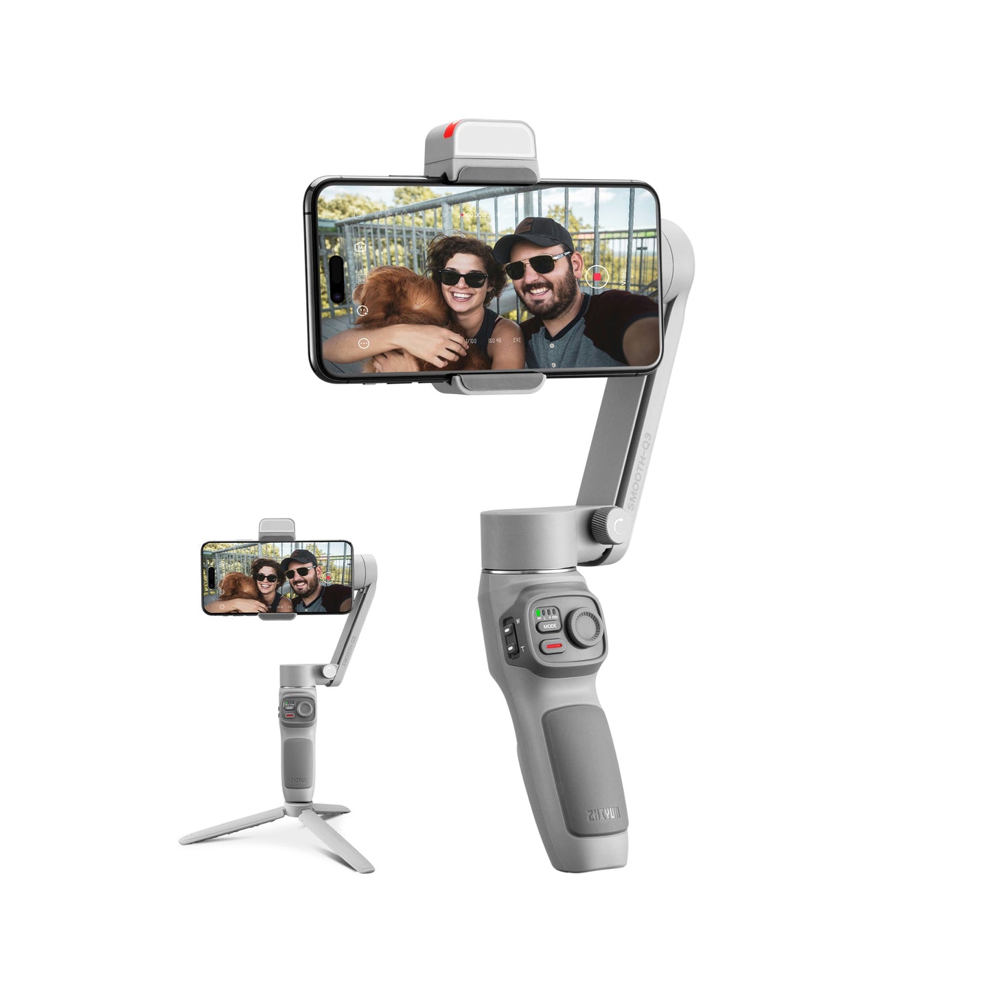 ZHIYUN Smooth Q3 foldable 3-axis smartphone gimbal stabilizer with built-in rotatable fill light