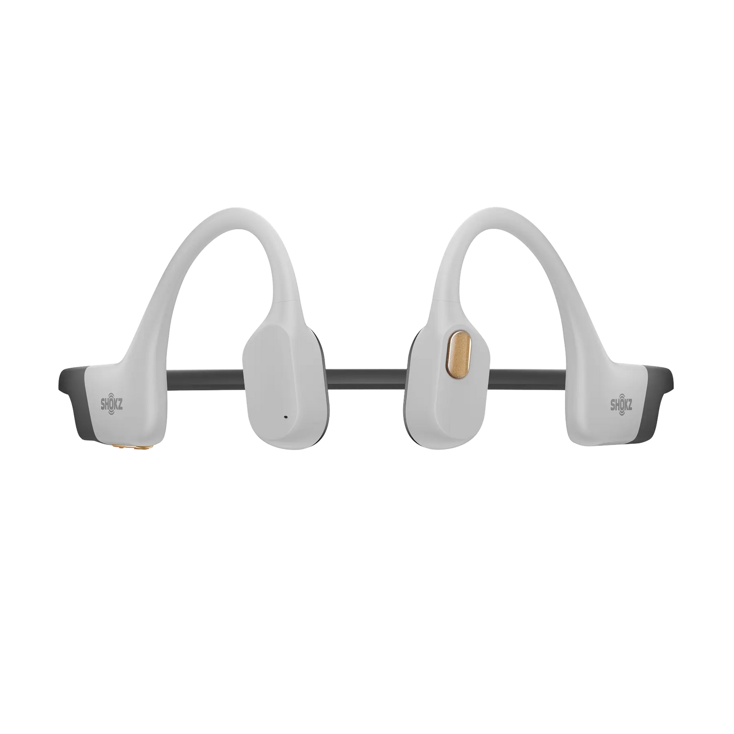 Shokz OpenSwim Pro in White - side detail with magnetic charging port