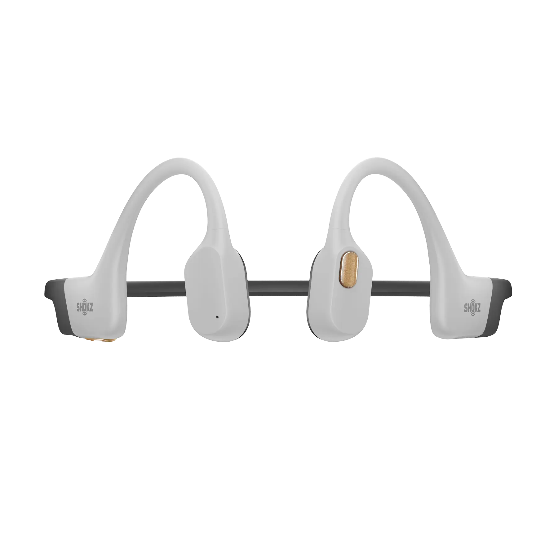 Shokz OpenSwim Pro in White - side detail with magnetic charging port