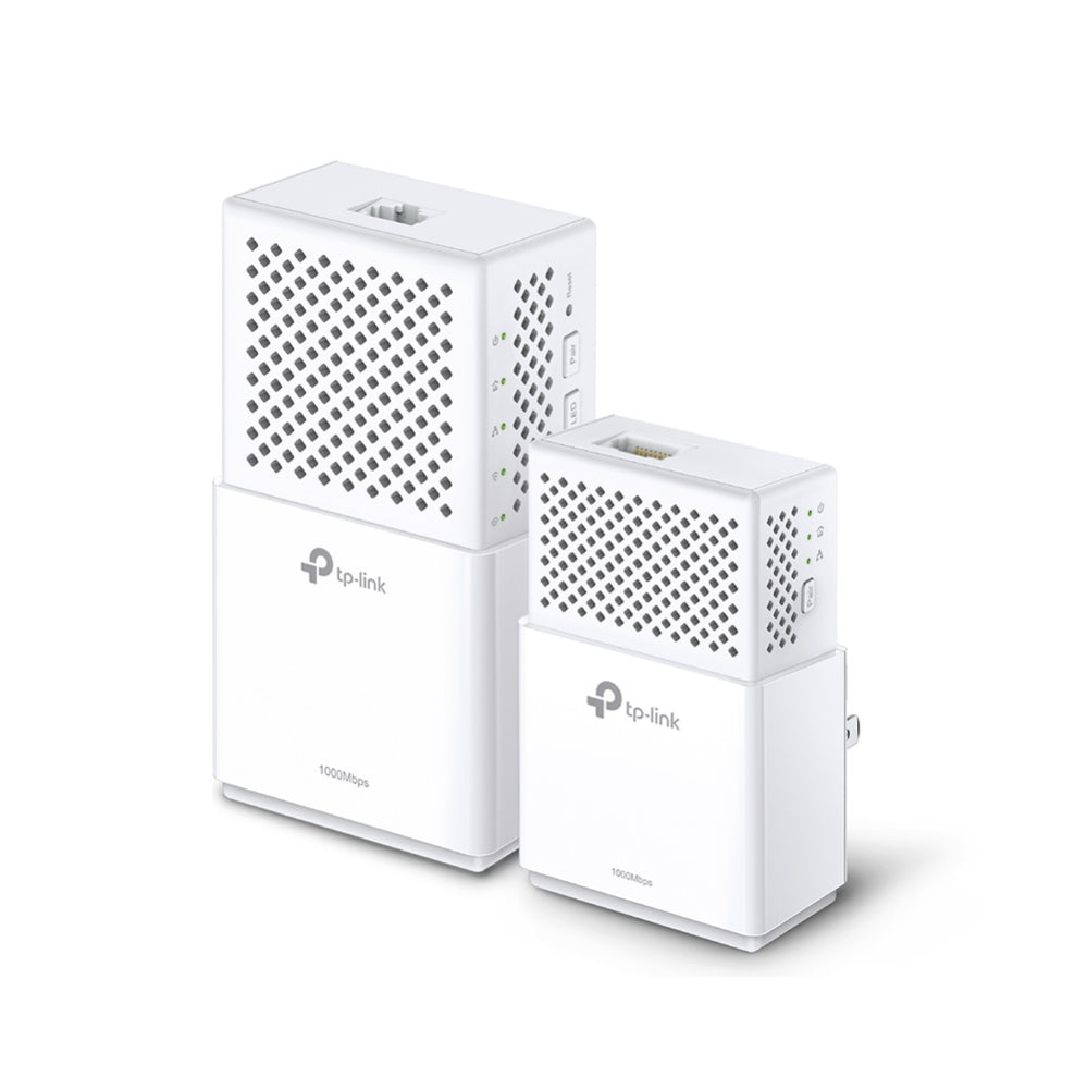 TP-Link AV1000 Powerline Wi-Fi Kit adapters plugged into wall outlets